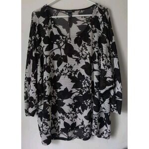 Alfani Top Black/Cream Floral‎ Design Sz XL 3/4 Balloon Sleeve Round Neck